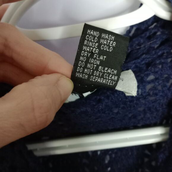 ⭐ One Step Up Girls Open Knit Crochet Short Slve Cardigan Sweater Navy Blu Large - Picture 5 of 5